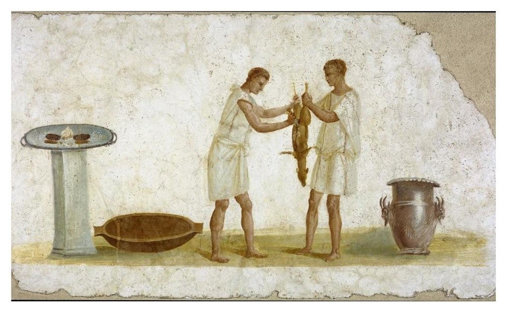 "Fragment of a Fresco Panel with a Meal Preparation" Paper Art, 38"x24"