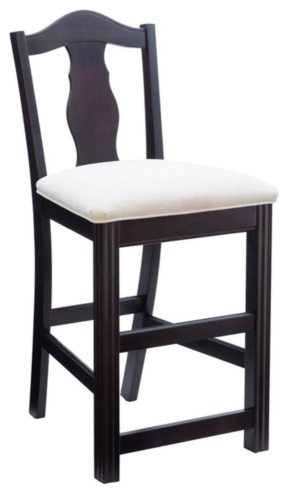 Pemberly Row Beechwood Set of 2 Splat Back Upholstered Counter Stool in Dk Brown