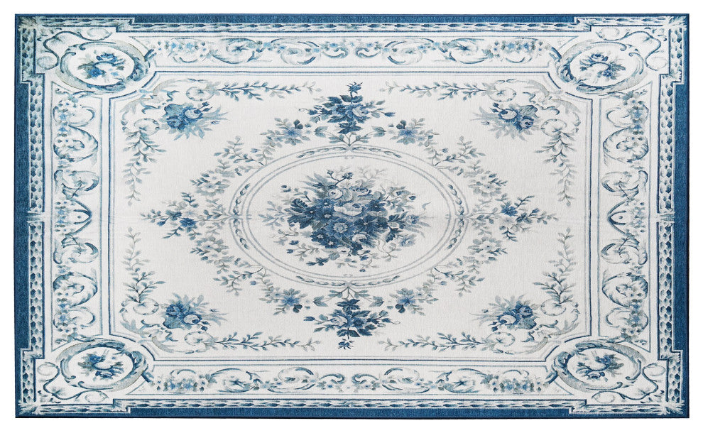 My Magic Carpet Washable Rug Aubusson Blue, 3' X 5'