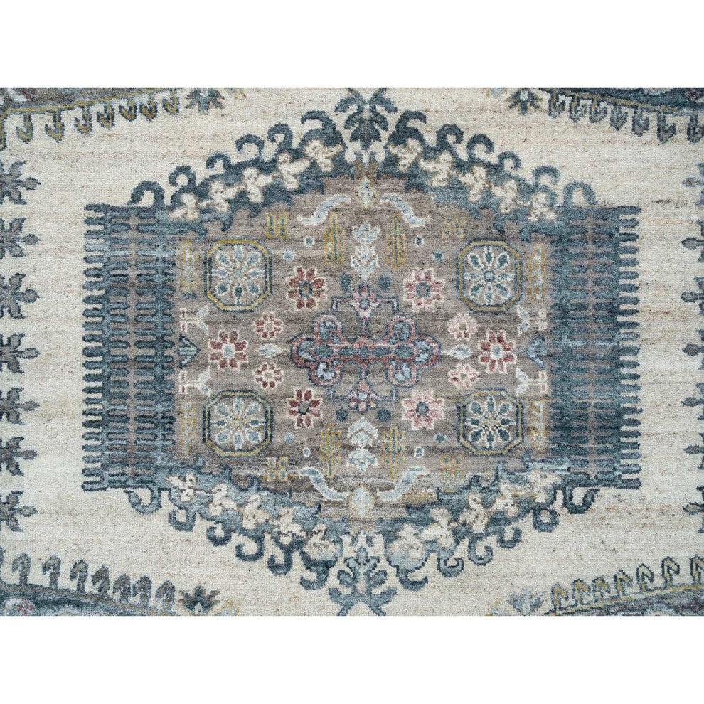 Ivory Hand Knotted Reimagined Persian Viss Design Wool Oriental Rug  7'9"x10'4"