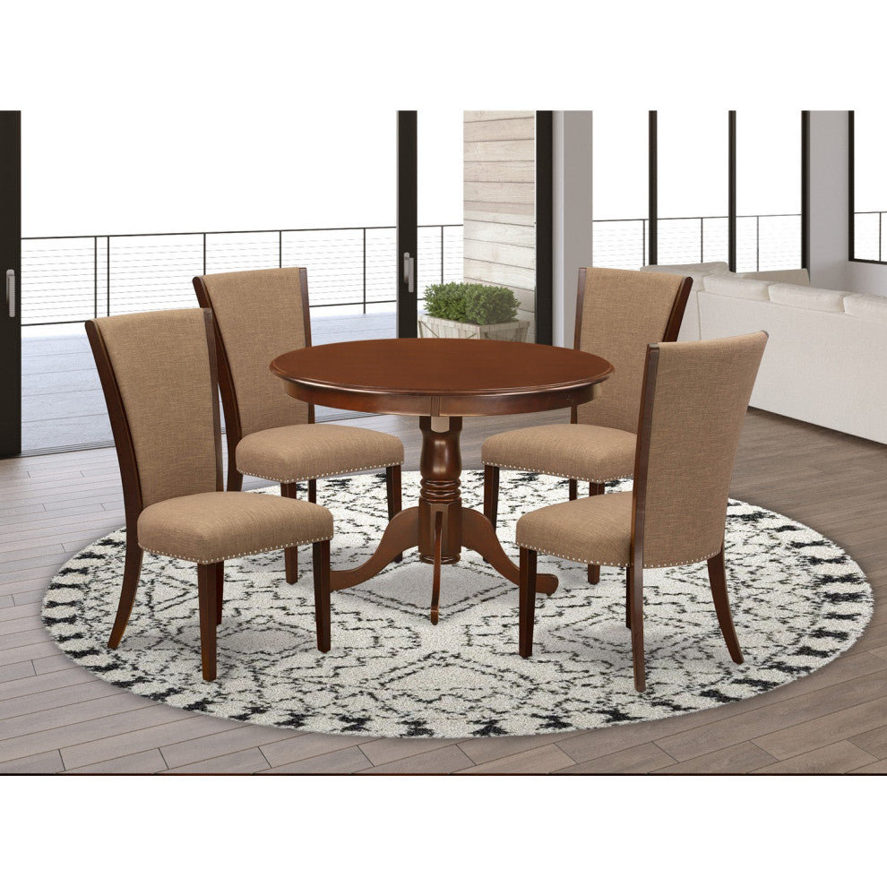 A Dining Set Of 4 Chairs Using Light Sable Color, 42"Round Table, Mahogany