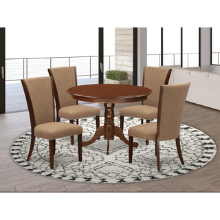 A Dining Set Of 4 Chairs Using Light Sable Color, 42"Round Table, Mahogany