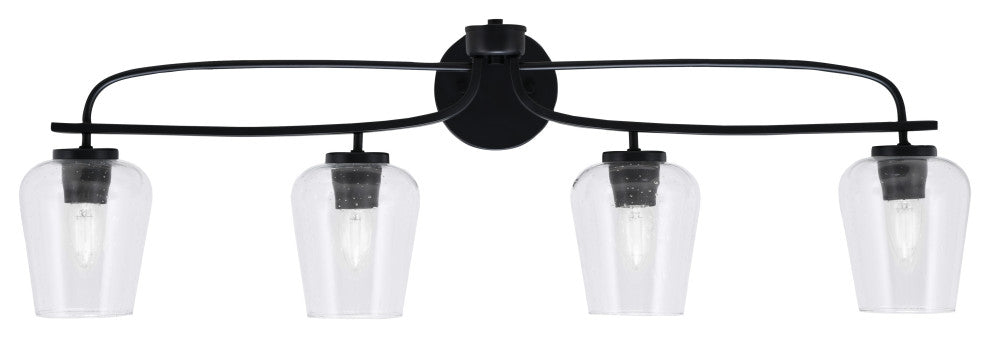 Cavella 4 Light Bath Bar, Matte Black Finish, 5" Clear Bubble Glass
