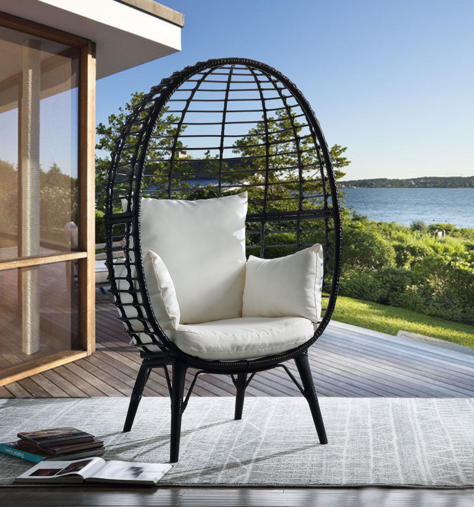 ACME Penelope Patio Lounge Chair in Light Gray Fabric & Black Finish