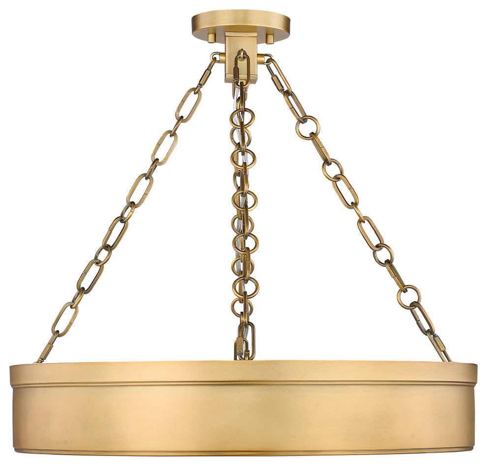 Z-LITE 3-Light Semi Flush, Rubbed Brass