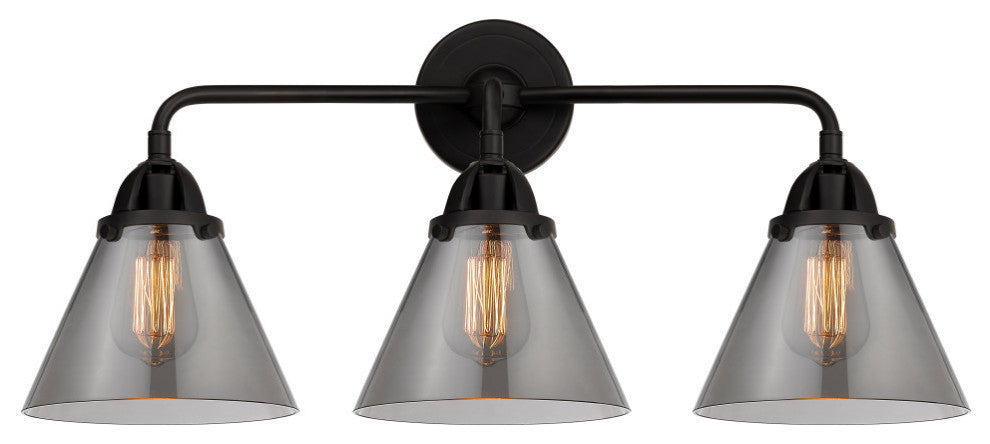 Large Cone Bath Vanity Light, Matte Black, Plated Smoke, Plated Smoke