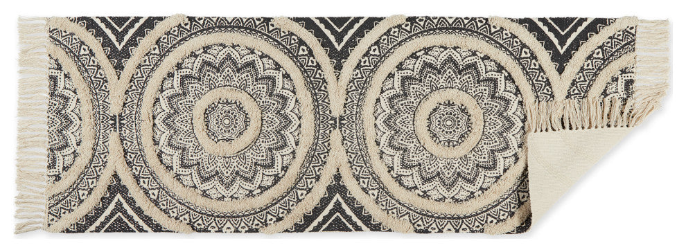 Black Printed Natural Hand-Loomed Shag Rug Runner 2Ft 3Inx6Ft