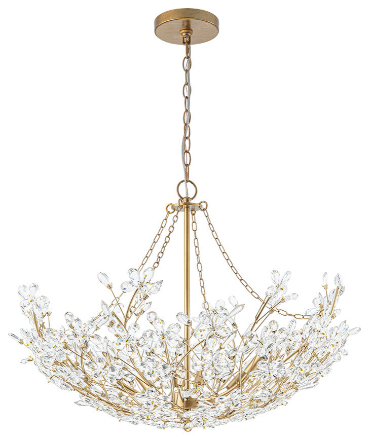 Luxe 6-Light Gold Floral Basket Crystal Chandelier