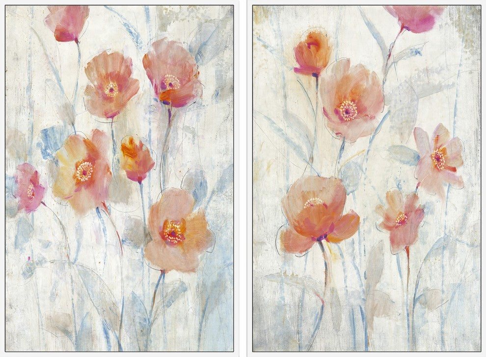 Watercolor Blooms Diptych, 48x36