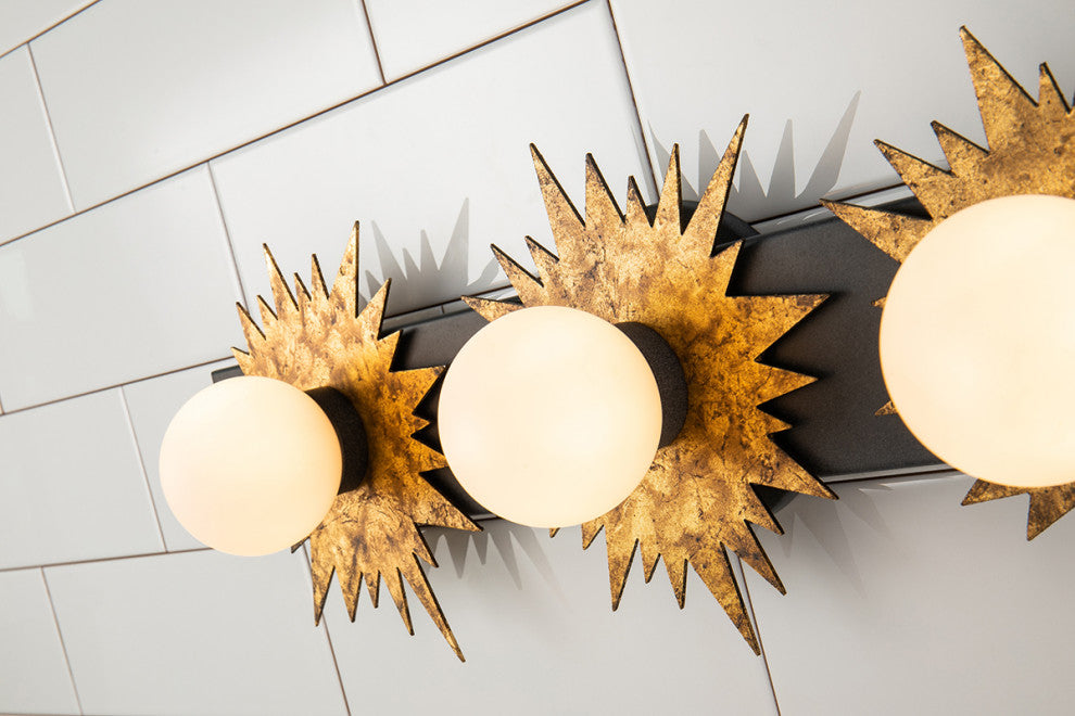 Soleil 3 Light Bath Vanity Light in Gold and Weathered Zinc