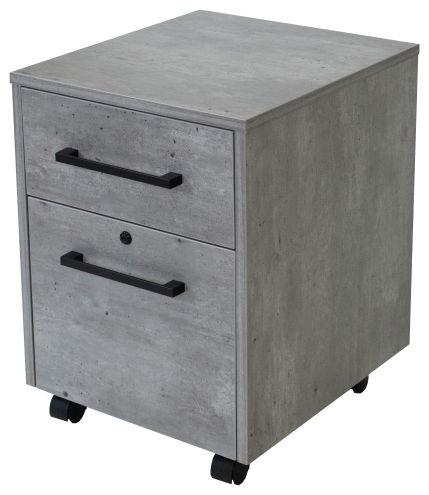 Modern Two Drawer Wood Laminate File Cabinet, Fully Assembled, Concrete Gray