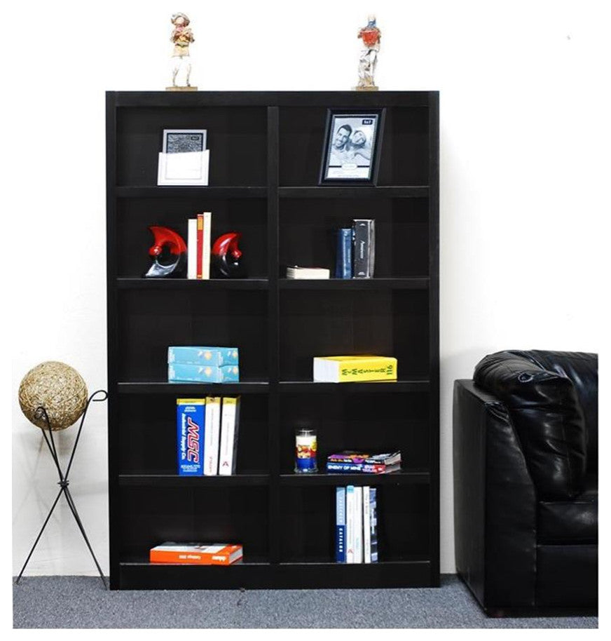 Bowery Hill Traditional 72" Tall 10-Shelf Double Wide Wood Bookcase in Espresso