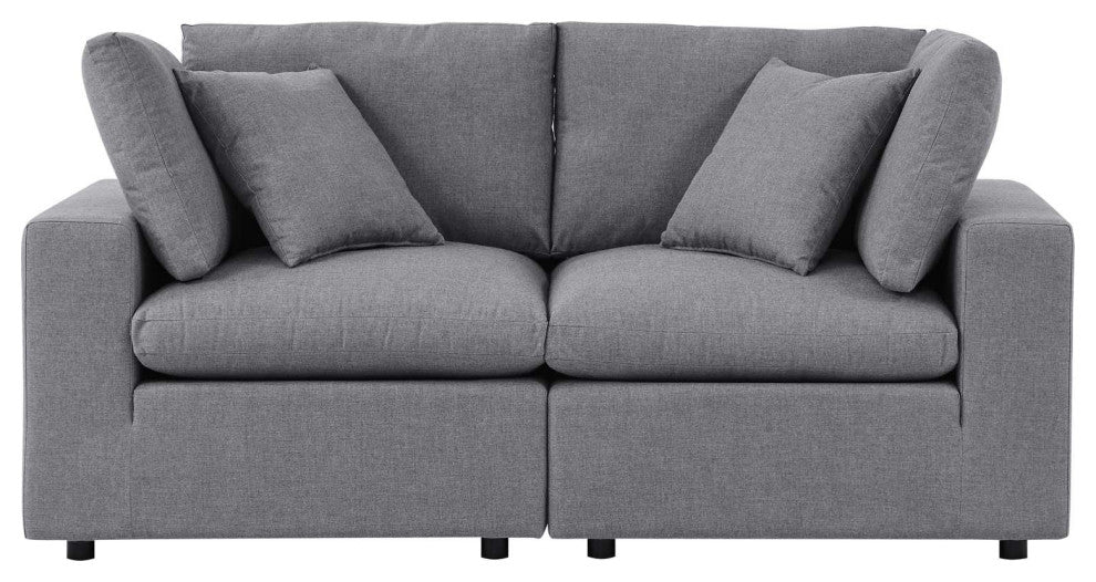 Modular Lounge Loveseat Deep Sofa, Sunbrella, Gray, Modern, Outdoor Patio