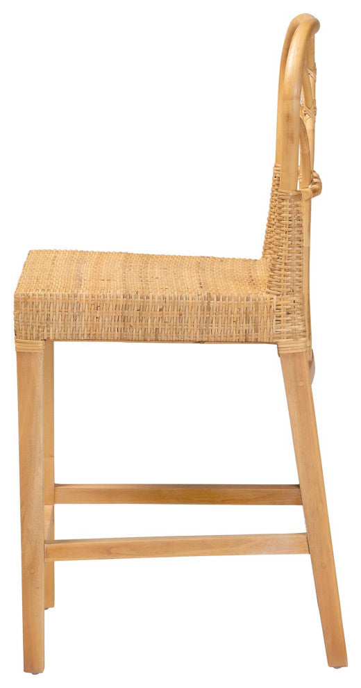 Ansa Natural Rattan & Mahogany Counter Stool