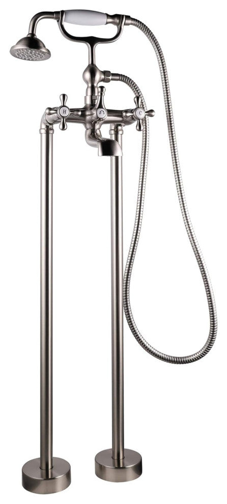 Freestanding Tub Filler Faucet with Hand Shower, Brushed Nickel