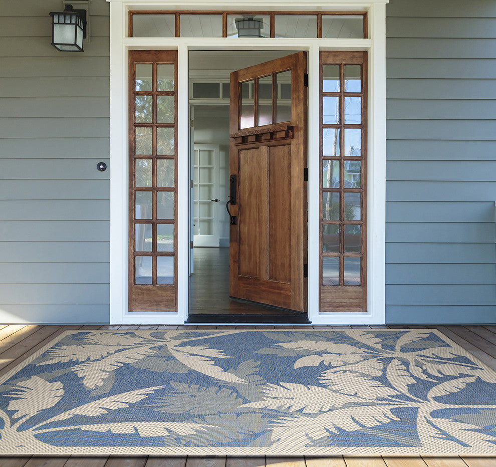 Couristan Monaco Coastal Floral Indoor/Outdoor Area Rug, Ivory-Sapphire, 5'10"x9