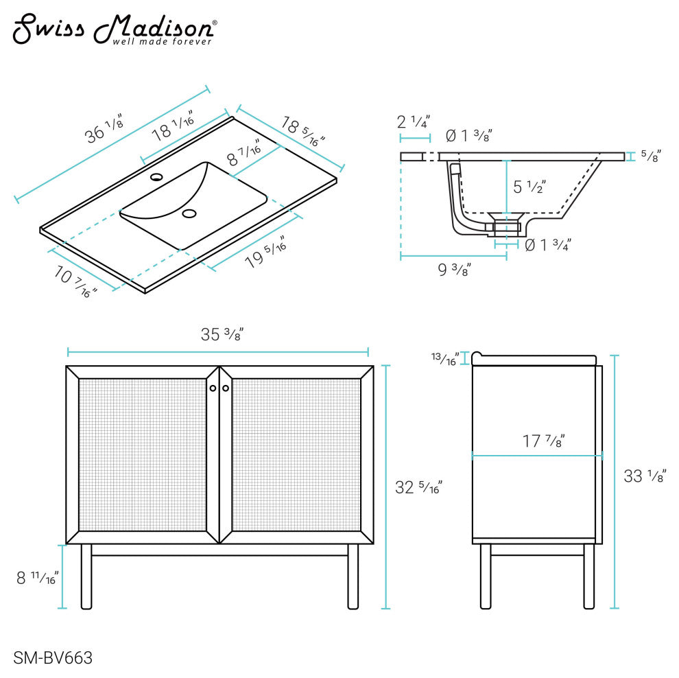 Classe Bathroom Vanity, Oak, 36"
