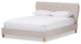 Laureo Mid-Century Light Beige Fabric Upholstered Full Size Platform Bed