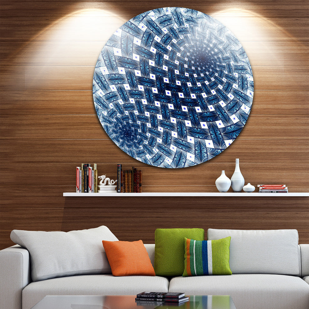 3D Shaped Blue Fractal Flower, Modern Floral Round Wall Art, 36"