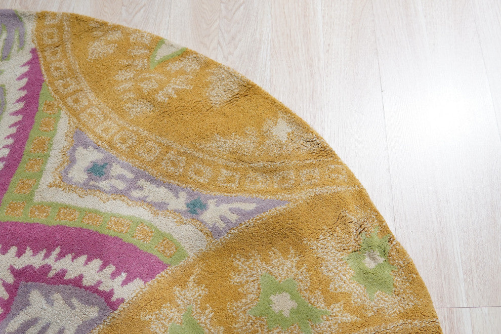 Hand-Tufted Wool Orange Transitional Floral Paisley Rug, 4' Round