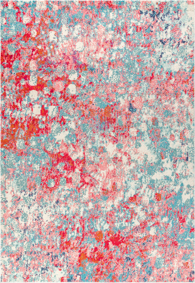 Contemporary POP Modern Abstract Area Rug, Blue/Red, 5 X 8