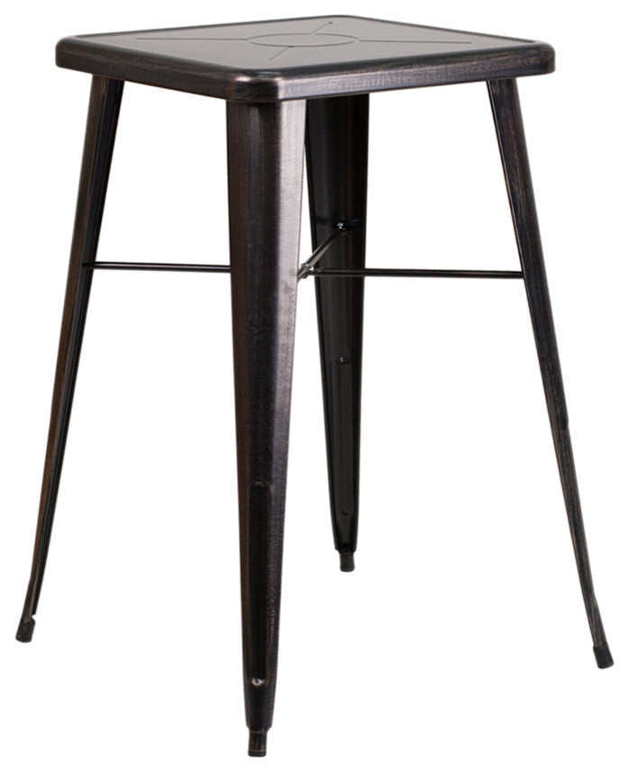 Flash Furniture 3 Piece Square Metal Pub Set in Black and Antique Gold
