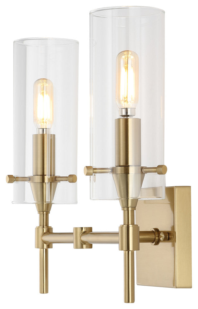 Cato 13.5" 2-Light Modern Farmhouse Iron/Glass Vanity, Oil Rubbed Bronze/Clear