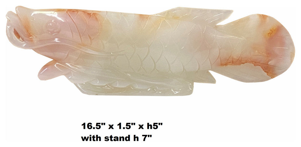 Chinese White Jade Stone Koi / Arowana Fish Fengshui Display Figure Hws1775