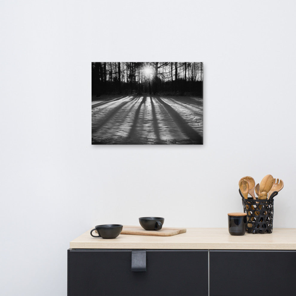 Primitive Wall Decor: Black & White Canvas Photo Print Winter Shadows, 18" X 24"
