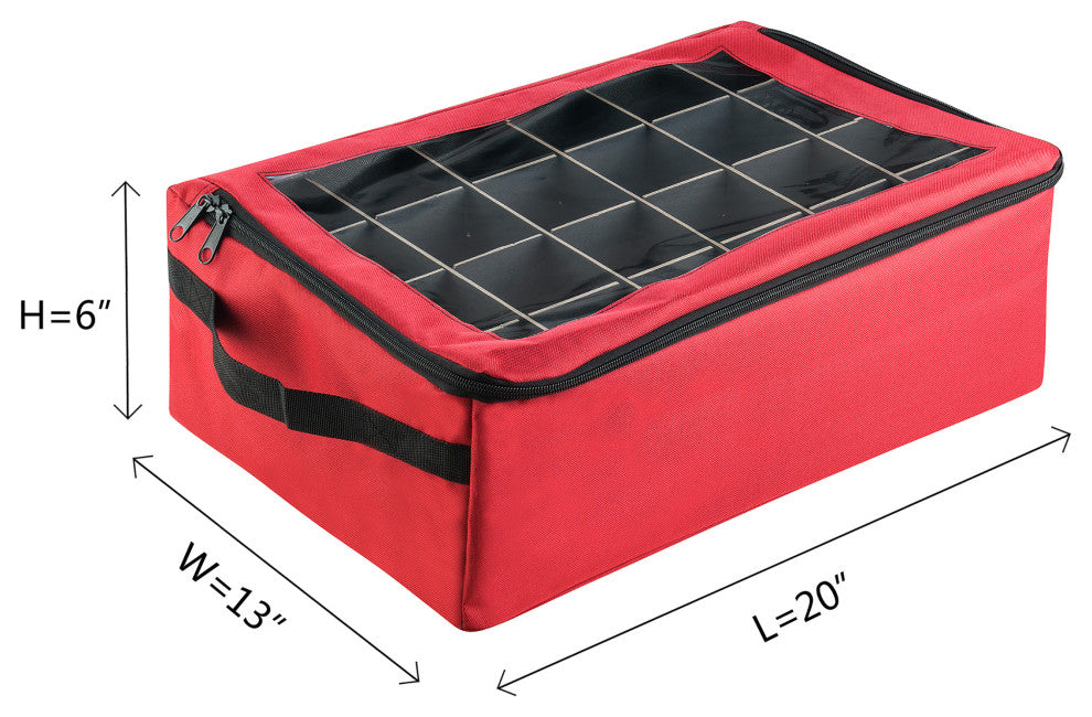Ornament Storage Box Zippered Lid Organizer 48 Individual Compartments Dividers
