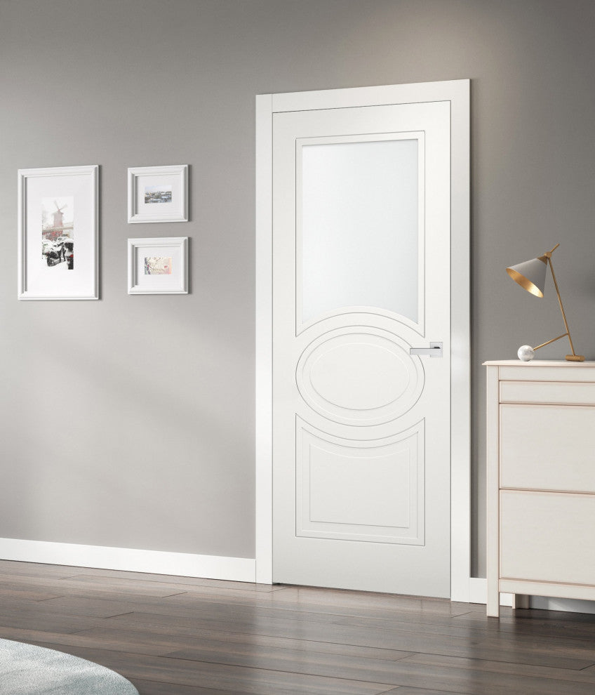 Solid French Door Opaque Glass / Mela 7012 Matte White / Modern Doors -28x80