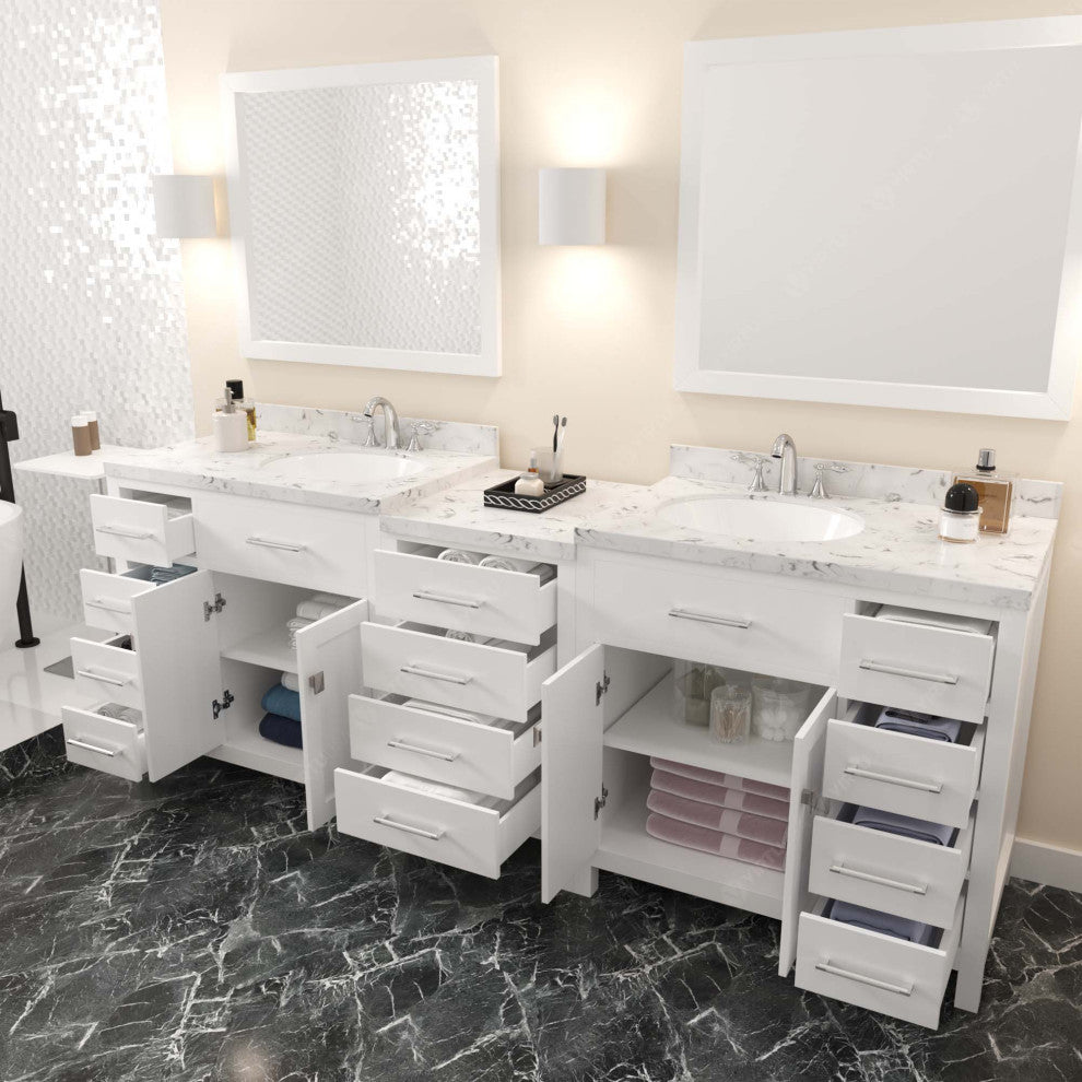 Caroline Parkway 93" Bath Vanity, White With Marble Quartz Top