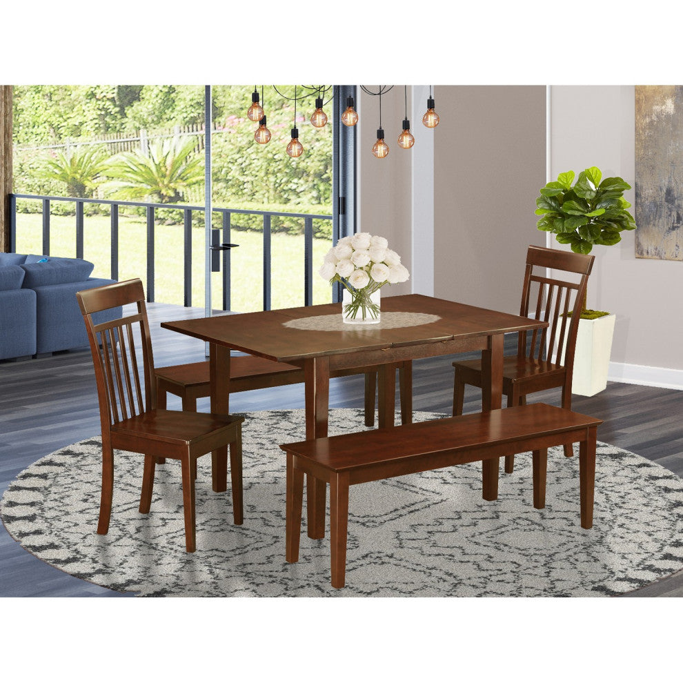 5 Pc Dining Room Set With Bench -Table With 2 Dining Chairs And 2 Benches