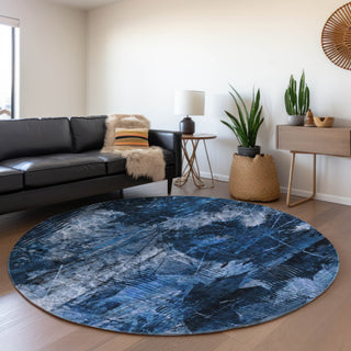 Premium Machine Washable Mayfield AMF560 Navy 8' x 8' Round Rug