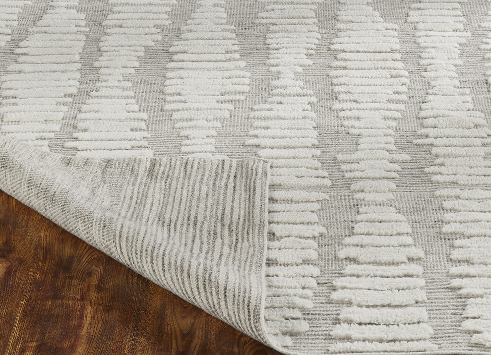 Ivory Contemporary Geometric Transitional High-Low Area Rug