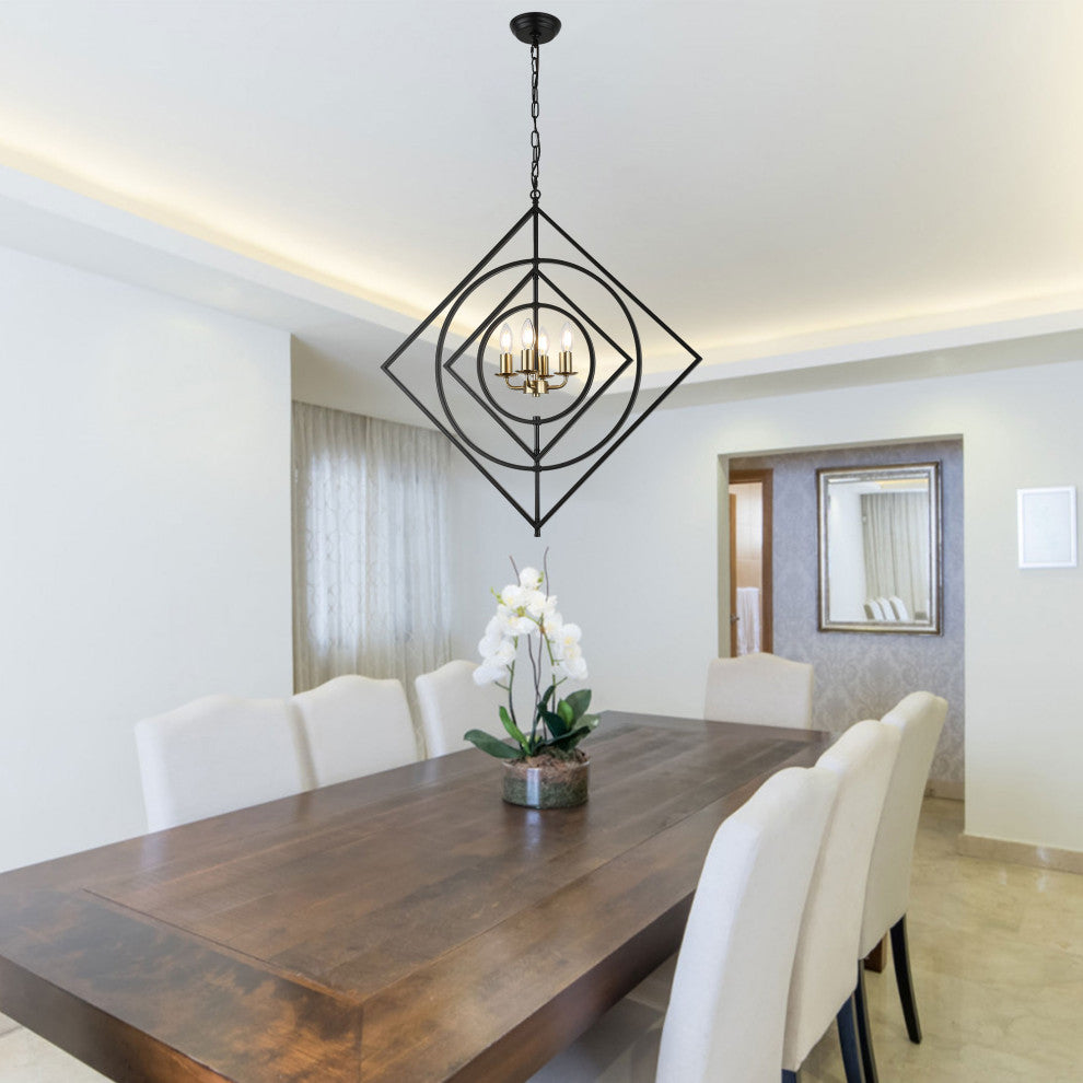 30" Modern Metal Frame Chandelier with 4-Lights Adjustable Shades
