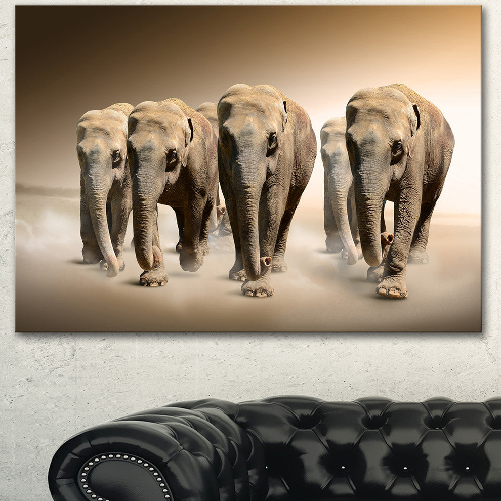 Walking Herd of Elephants, Animal Canvas Wall Art, 40"x30"