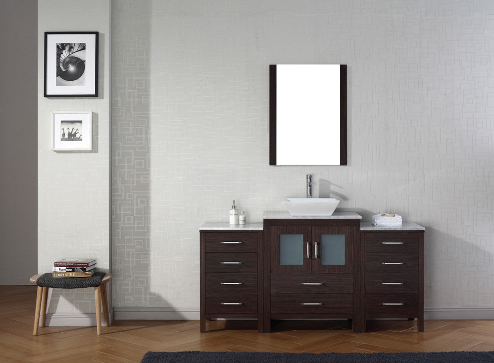 60" Single Bathroom Vanity, Espresso, White Marble, Polished Chrome