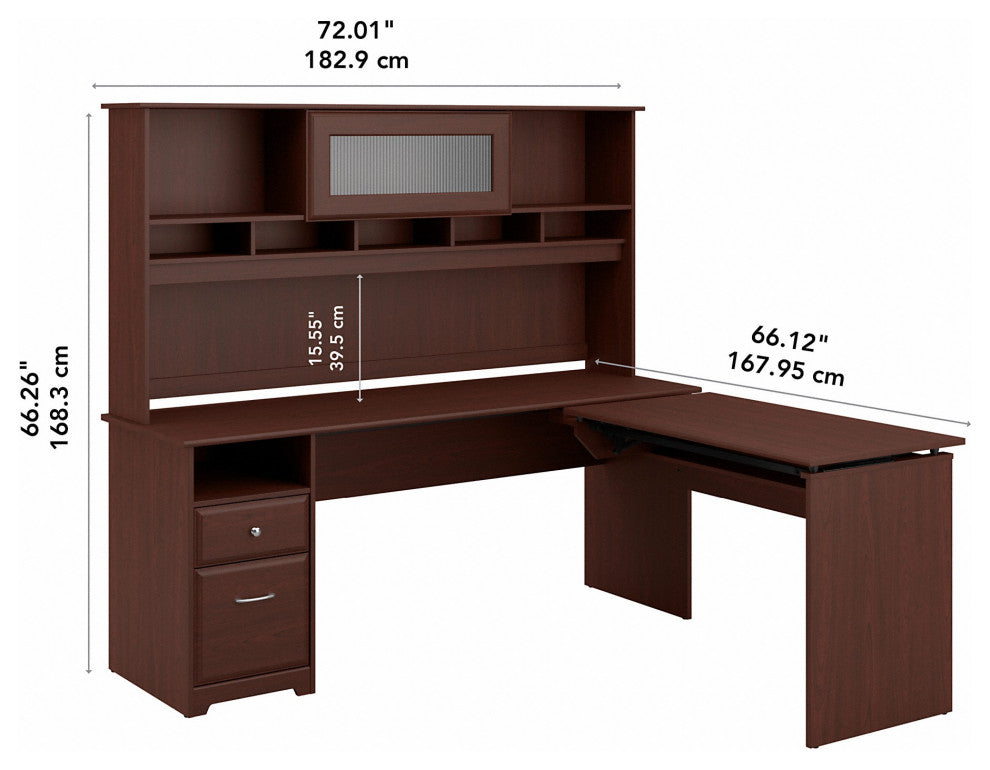 Cabot 3 Position L Shaped Sit to Stand Desk With Hutch, Harvest Cherry
