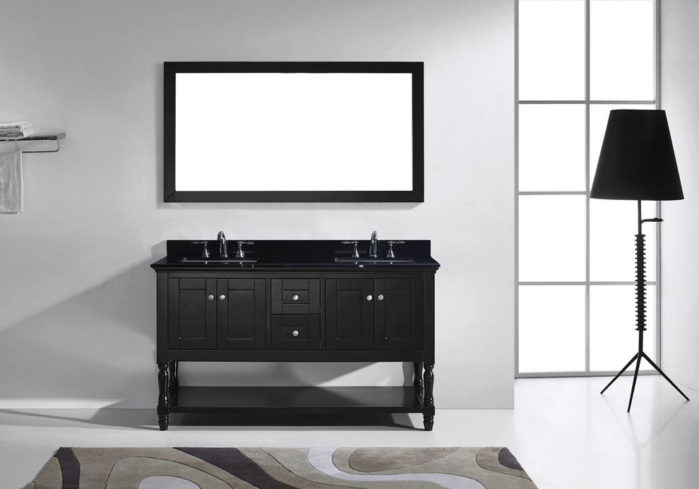 Virtu Julianna 60" Double Bathroom Vanity, Espresso, Faucet and Mirror