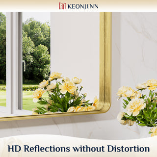 Metal Frame Decorative Rectangular Wall Mount Mirror, Gold, 40" x 30"