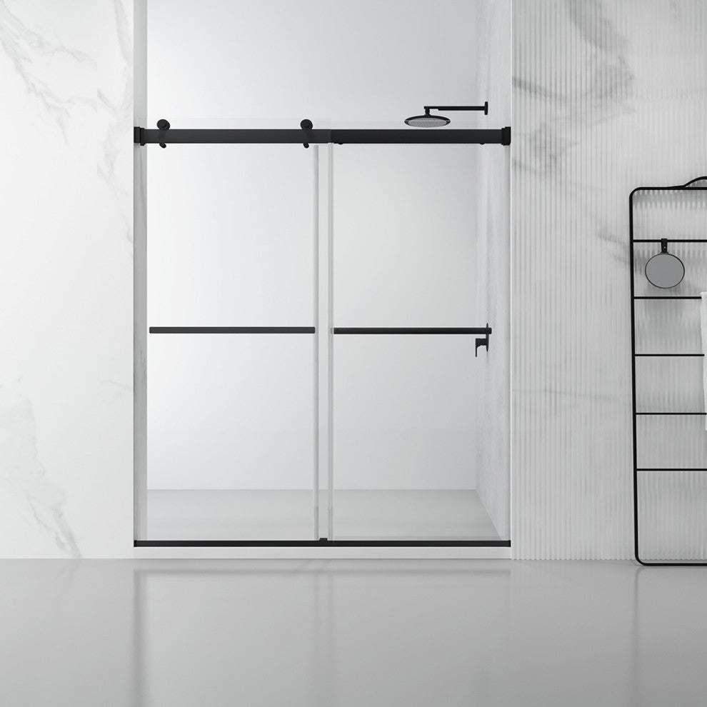 Spezia Double Sliding Frameless Shower Door, Matt Black, 68" W X 76" H