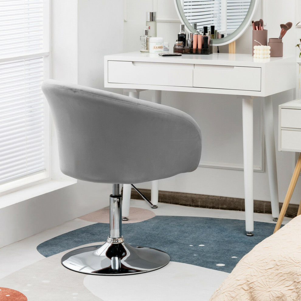 Costway Modern Velvet Chair Height Adjustable Bar Stool Swivel Makeup Seat Grey