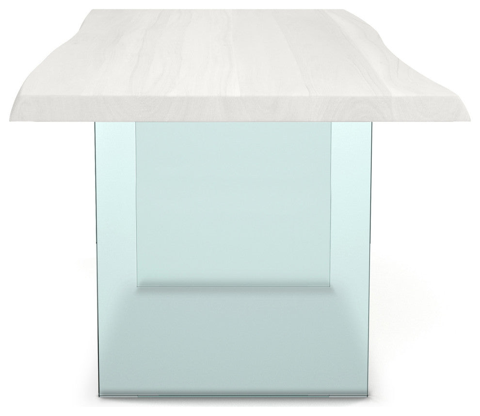 Brooks Dining Table, White Wash, Clear, 40"x92", Glass Base