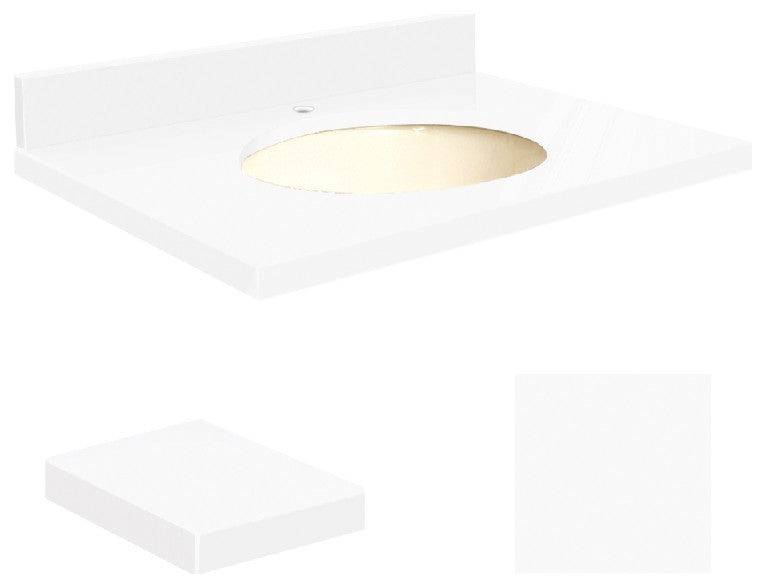 Quartz 49"x22" Vanity Top, Biscuit Bowl, Nano Crystal, Single Hole