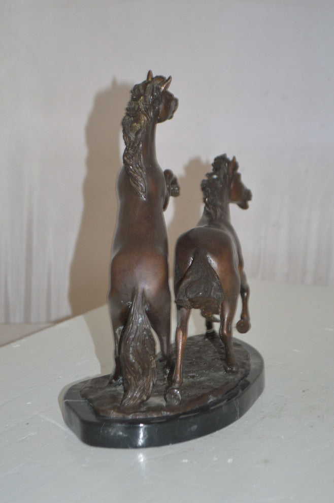 Two Horses Running Bronze Statue -  Size: 11"L x 5"W x 11"H.