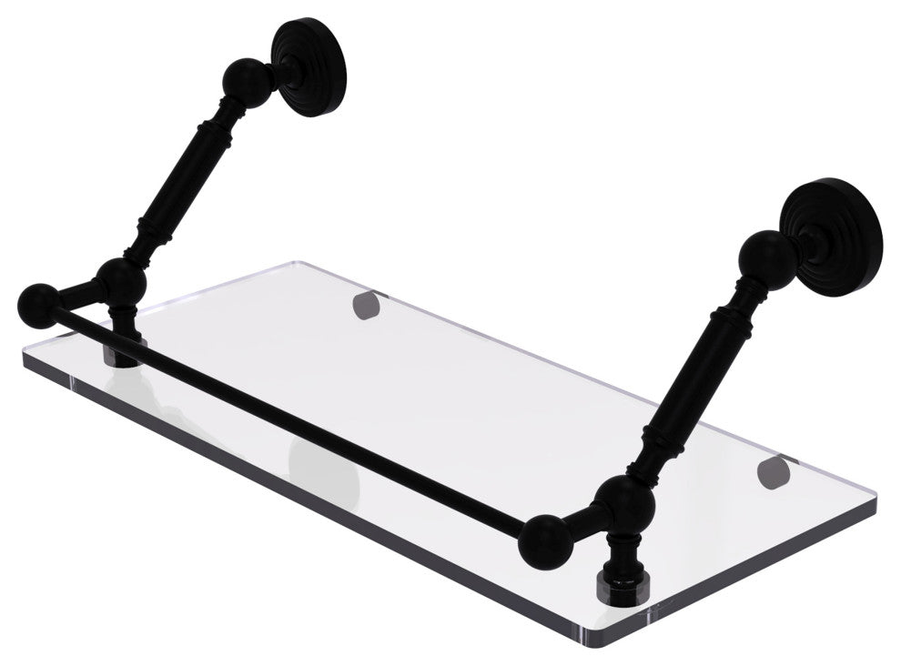 Waverly Place 18" Floating Glass Shelf with Gallery Rail, Matte Black