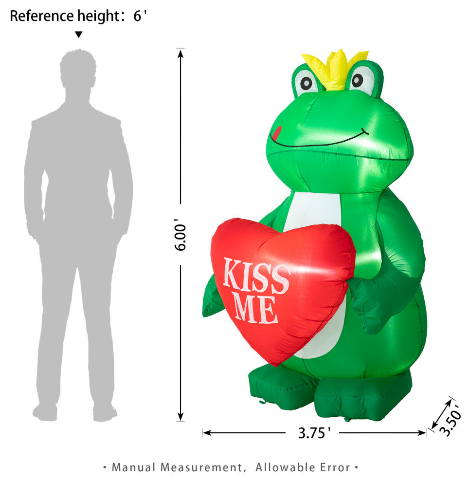 6'H Lighted Valentine's Inflatable Frog With Heart Decor