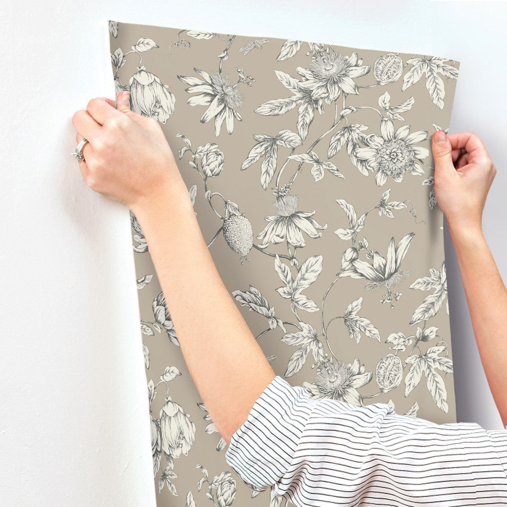 Passion Flower Toile Linen Wallpaper
