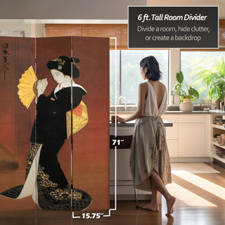 6' Tall Double Sided Japanese Ladies Canvas Room Divider